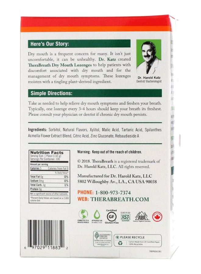 TheraBreath - Tart Berry Dry Mouth Breath Freshener - 100 Lozenges 165grams - Image 1