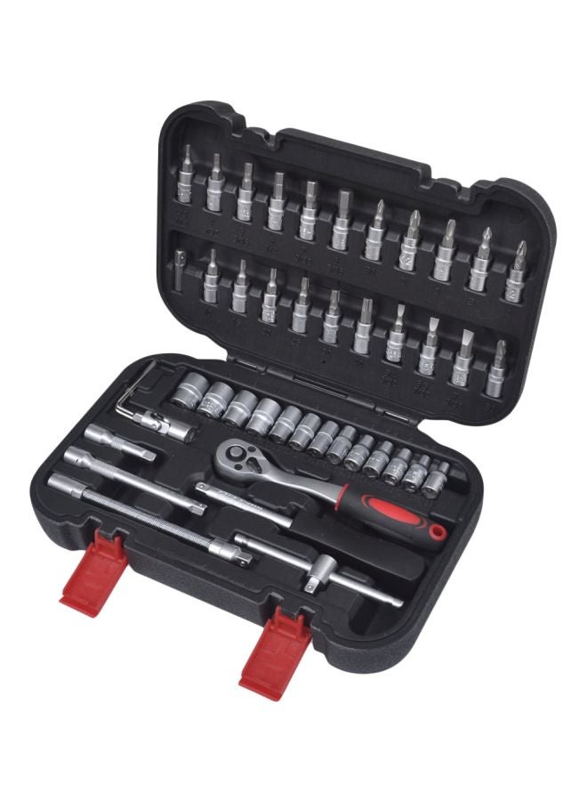 46-Piece Drive Socket Bit Set With Quick Release Ratchet Tool Silver/Black/Red