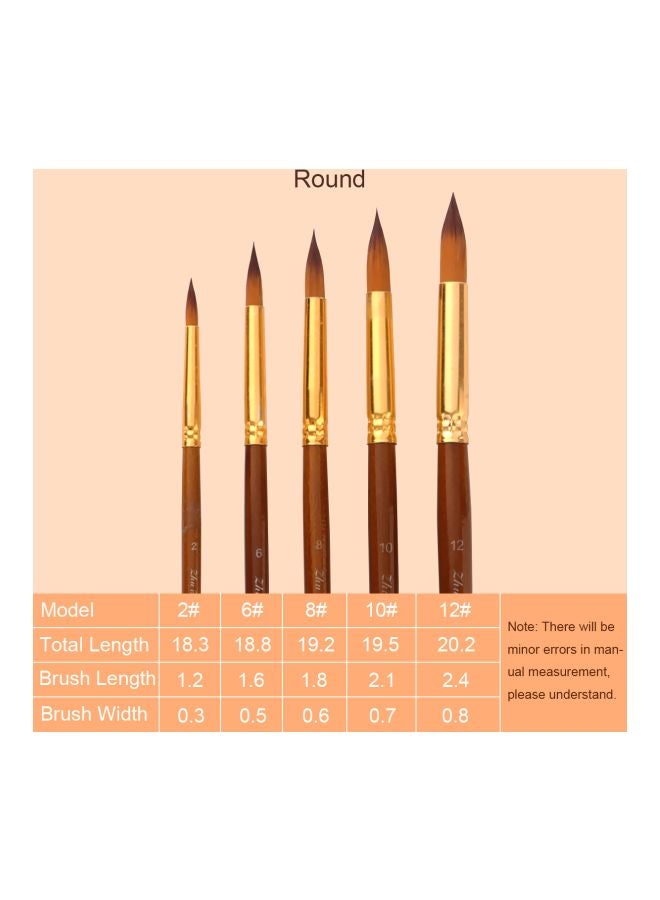 5-Piece Round Pointed Tip Paint Brush Set Brown/Gold - Image 3