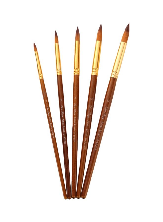 5-Piece Round Pointed Tip Paint Brush Set Brown/Gold - Image 1