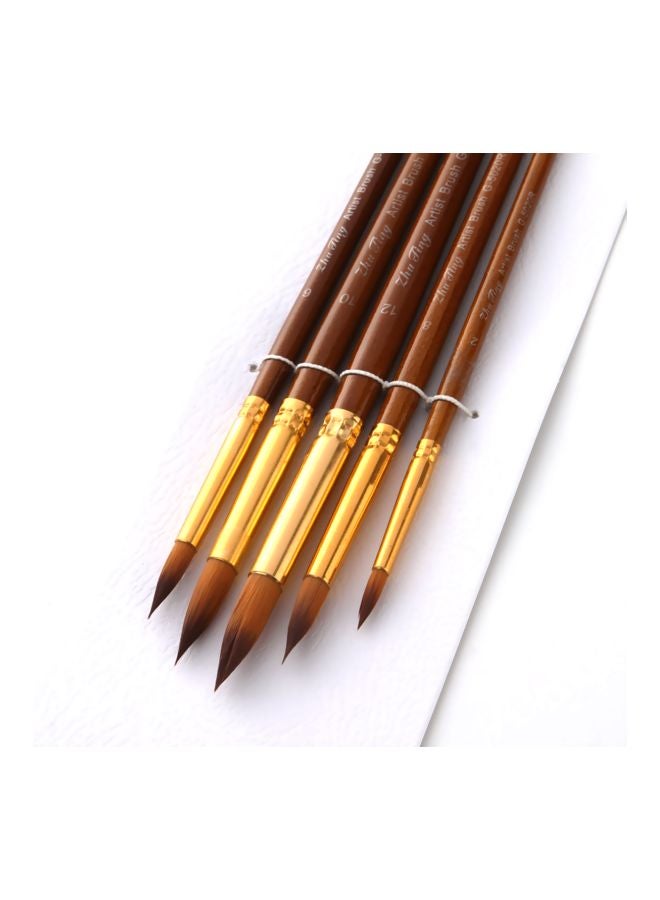 5-Piece Round Pointed Tip Paint Brush Set Brown/Gold - Image 2