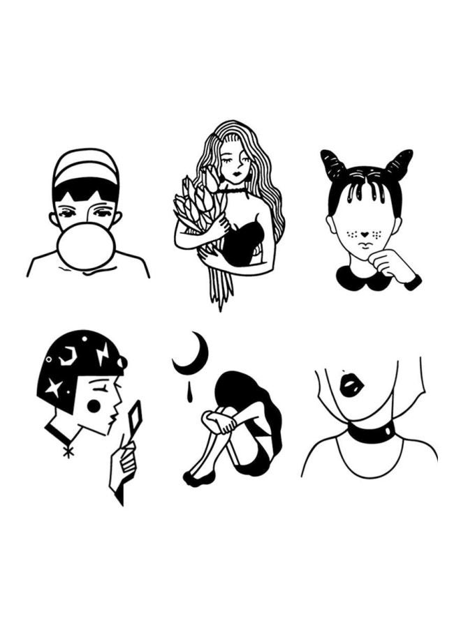 6-Piece Wenshentie Simple Design Tattoo Black - Image 1