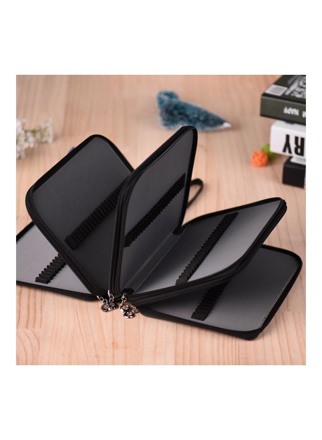 PU Leather Pencil Case With Strap Black/Silver  - Image 3