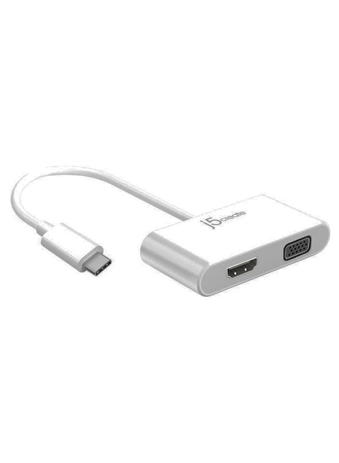 j5create USB-C To HDMI And VGA Multi-Display Adapter White 