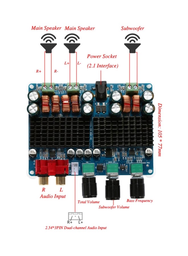 Generic - 2.1 Channel Digital Subwoofer Power Amplifier Board TPA3116 Black/Green - Image 1
