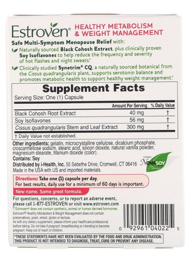 Estroven Menopause Relief Healthy Metabolism And Weight Management - 30 Capsules  - Image 2