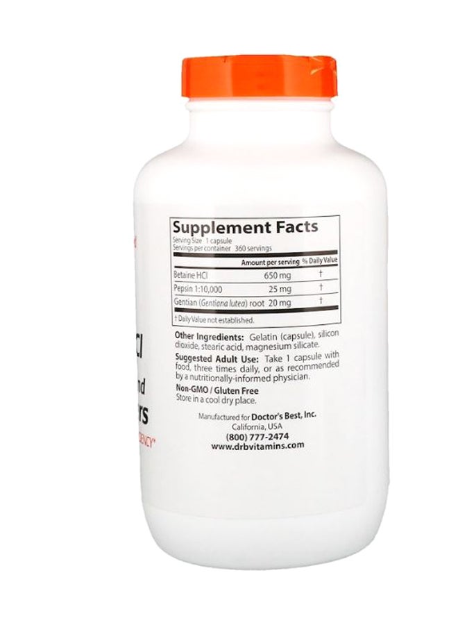 Doctor's BEST Pepsin And Gentian Bitters Betaine HCL - 360 Capsules - Image 2