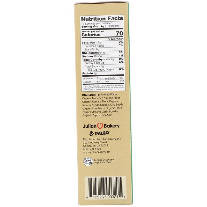 Julian Bakery Paleo Thin Crackers Salt And Pepper 238grams - Image 2