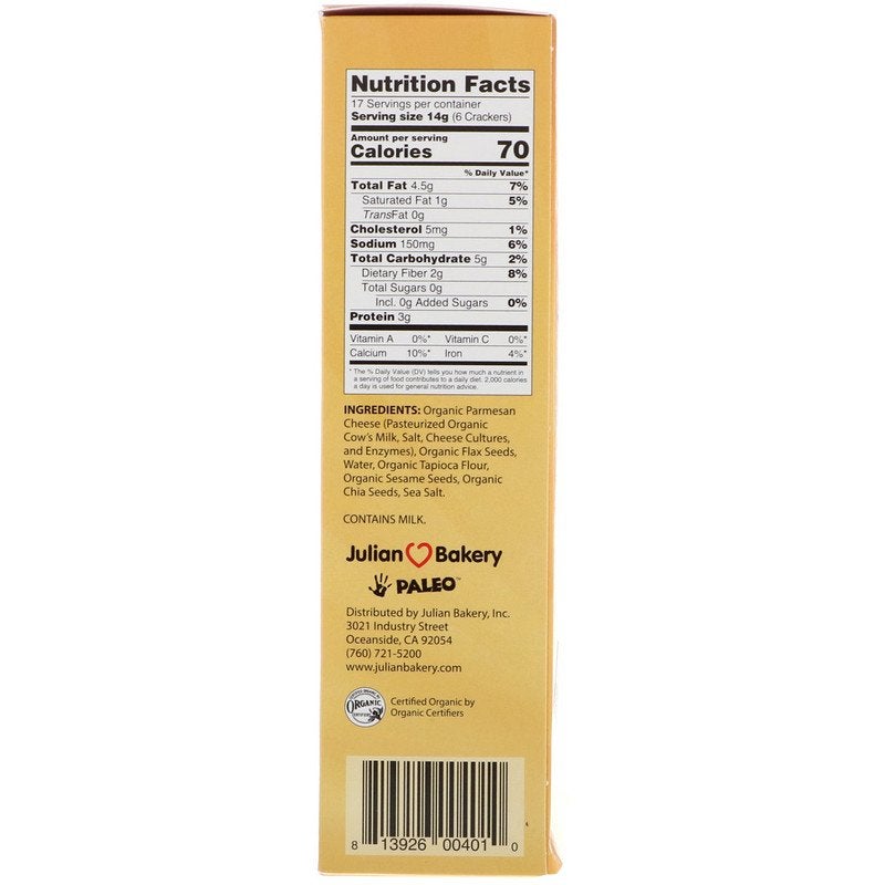 Julian Bakery Organic Parmesan Primal Thin Crackers 238grams - Image 2