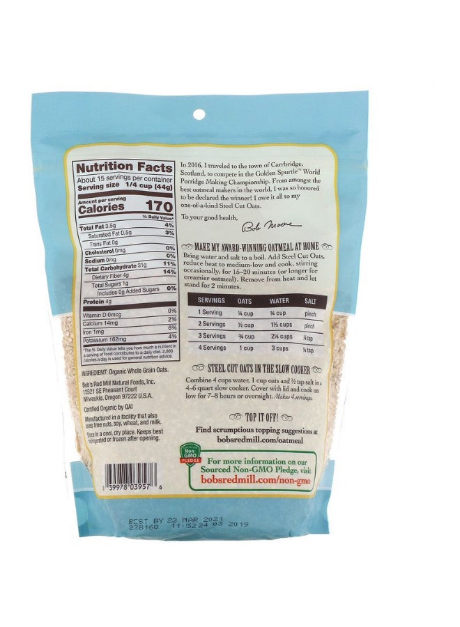 Bob's Red Mill Organic Steel Cut Oats Whole Grain - Image 2