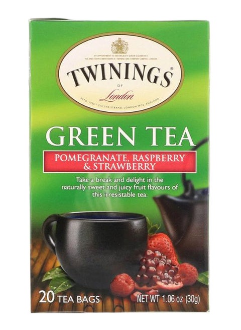Pomegranate Raspberry And Strawberry Green Tea 1.06ounce Pack of 20