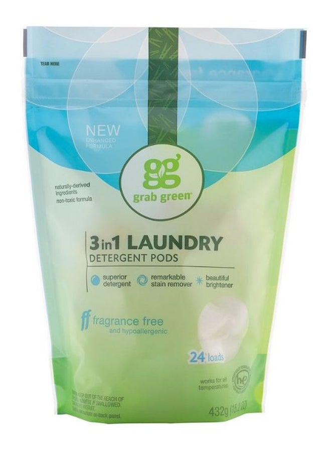 Grab Green 3-In-1 Fragrance Free Laundry Detergent Pods 13.5 oz 432grams