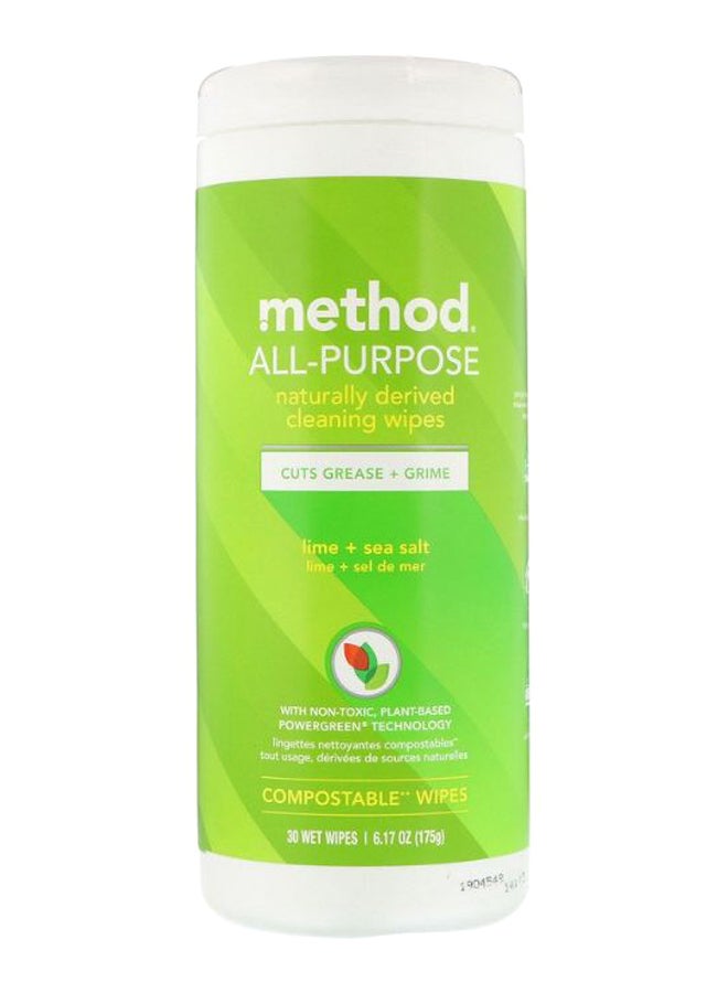 Pack Of 30 Lime And Sea Salt Cleaning Wipes White