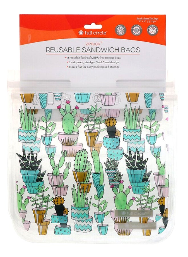 Full Circle 2-Piece ZipTuck Reusable Sandwich Bag Set Multicolour 20 x 20cm - Image 2
