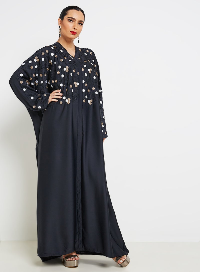 ROZA - Embroidered Abaya Blue - Image 1