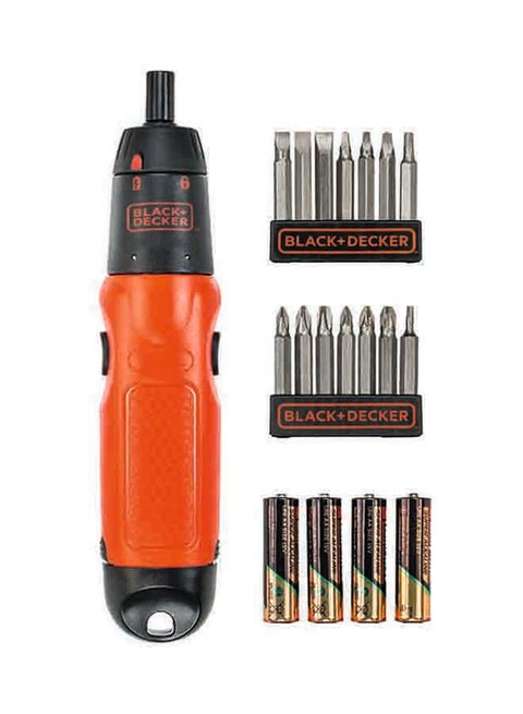 Battery Powered Cordless Screwdriver, Red/Black, A7073XJ,2 years warranty Black/Orange