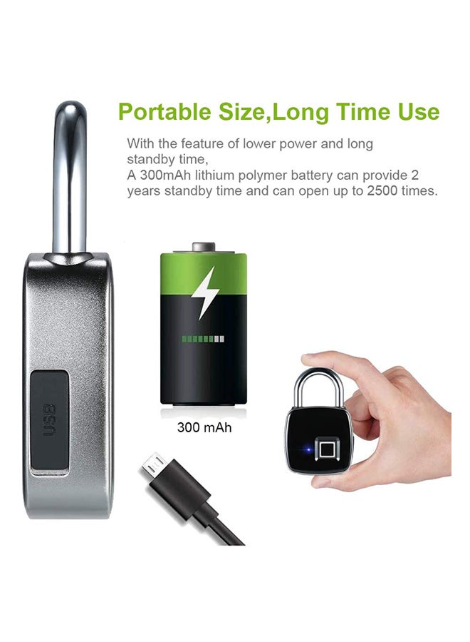 Generic USB Rechargeable Smart Keyless Fingerprint Lock Black 4.7 X 1.5 X 7.5cm  - Image 5