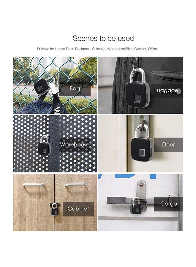USB Rechargeable Smart Keyless Fingerprint Lock Black 4.7 X 1.5 X 7.5cm