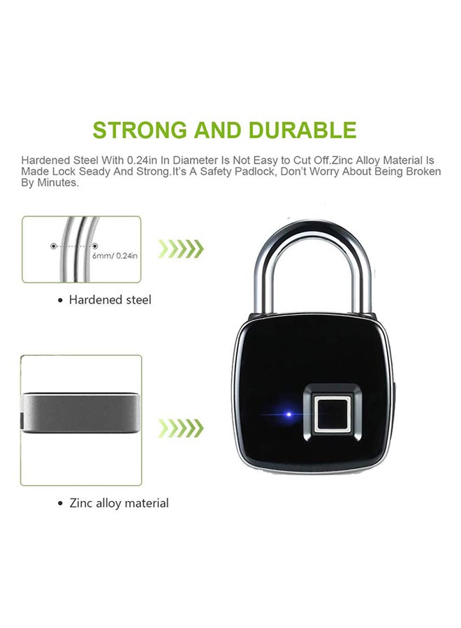 USB Rechargeable Smart Keyless Fingerprint Lock Black 4.7 X 1.5 X 7.5cm