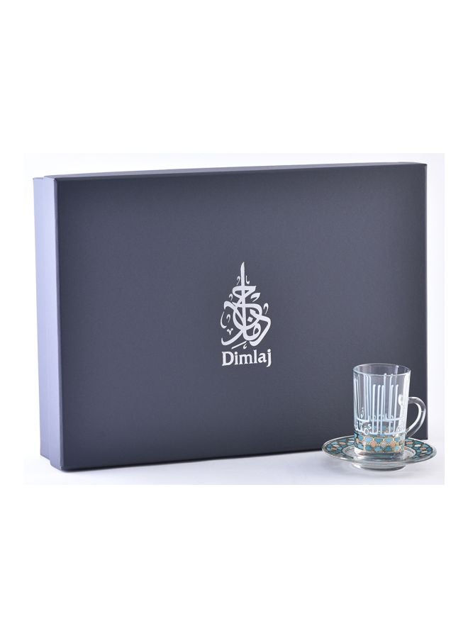 Dimlaj 12-Piece Asala Gilt Cup And Saucer Set Clear/Blue/White 10ml - Image 2