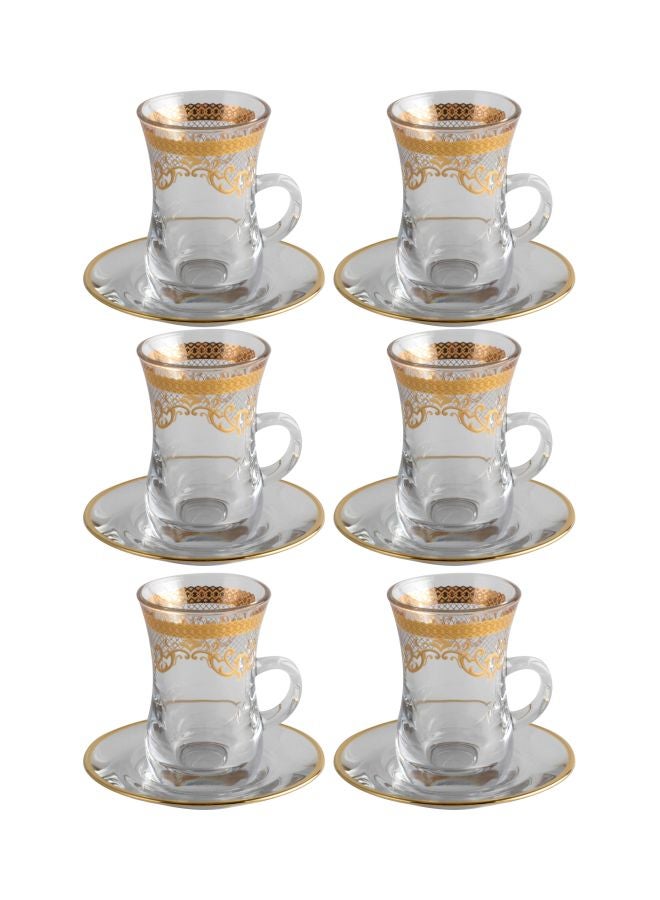 Dimlaj 12-Piece Glass Trina Cup And Saucer Set Clear/Gold 10ml - Image 1