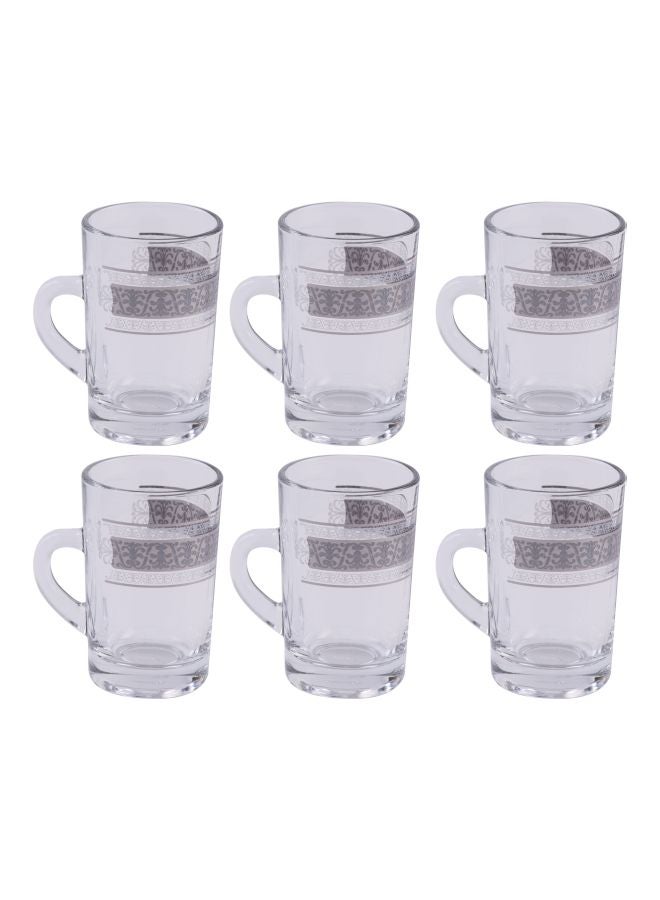 Dimlaj Pack Of 6 Kenar Platinum Glass Cup Set Clear/White 320ml - Image 1