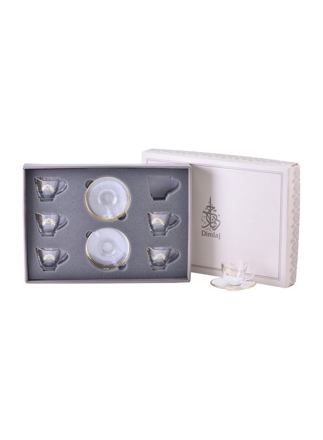 Dimlaj 12-Piece Coffee Cup And Saucer Set Clear/Gold 200ml - Image 1