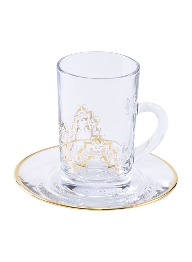 Dimlaj 12-Piece Tea Cup And Saucer Set Clear/Gold 220ml