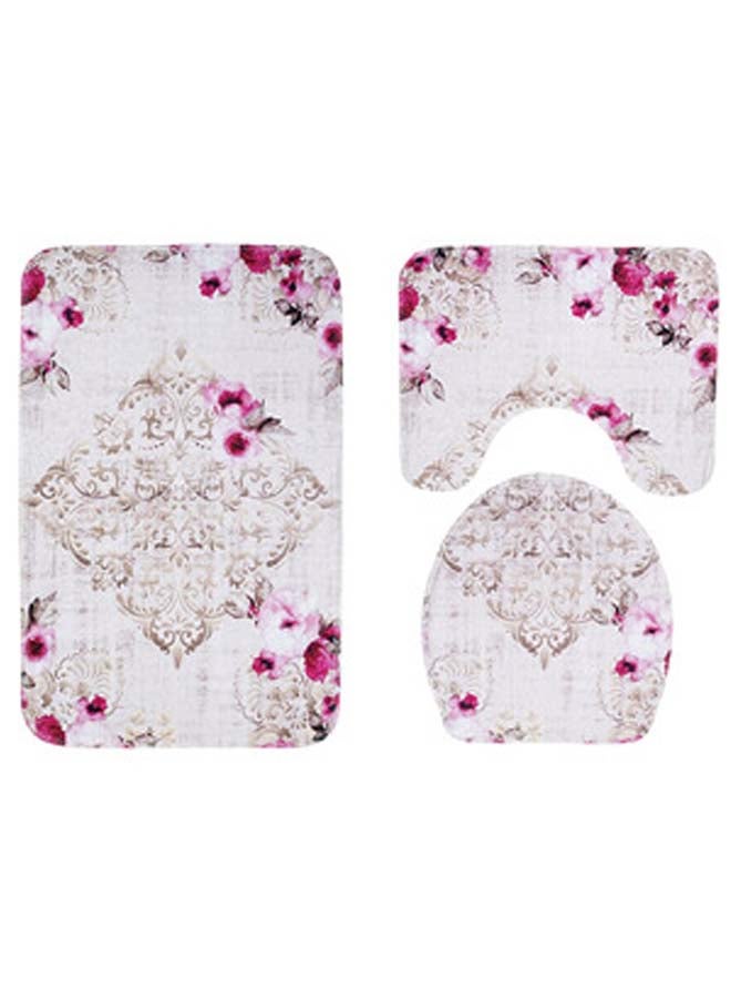 3-Piece Anti Skid Toilet Mat Set White/Pink/Brown One Size