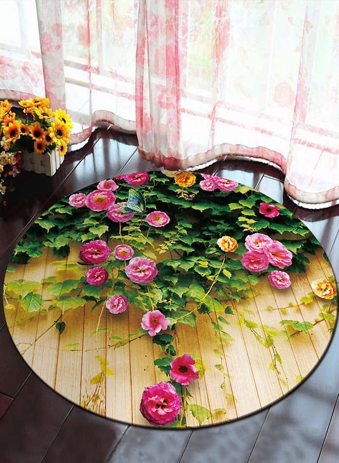Flowers Pattern Round Shaped Floor Mat Multicolour 80 x 80cm