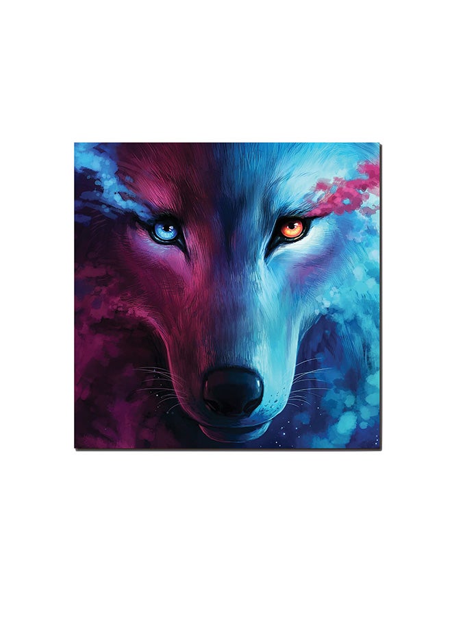 Atiq Wolf Wall Art Painting Pink/Blue/Black 30 x 30cm - Image 1