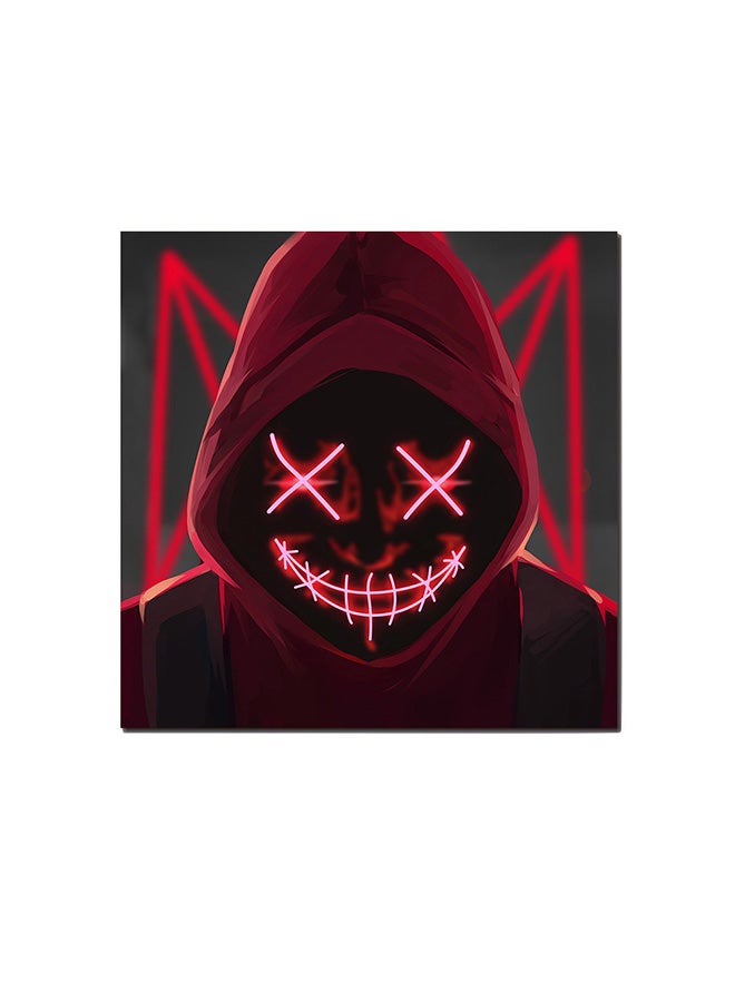 Atiq Red Neon Mask Wall Art Painting Black/Red/Grey 30 x 30centimeter - Image 1