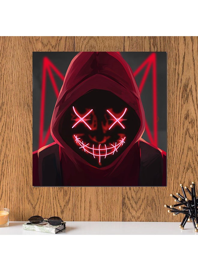 Atiq Red Neon Mask Wall Art Painting Black/Red/Grey 30 x 30centimeter - Image 2