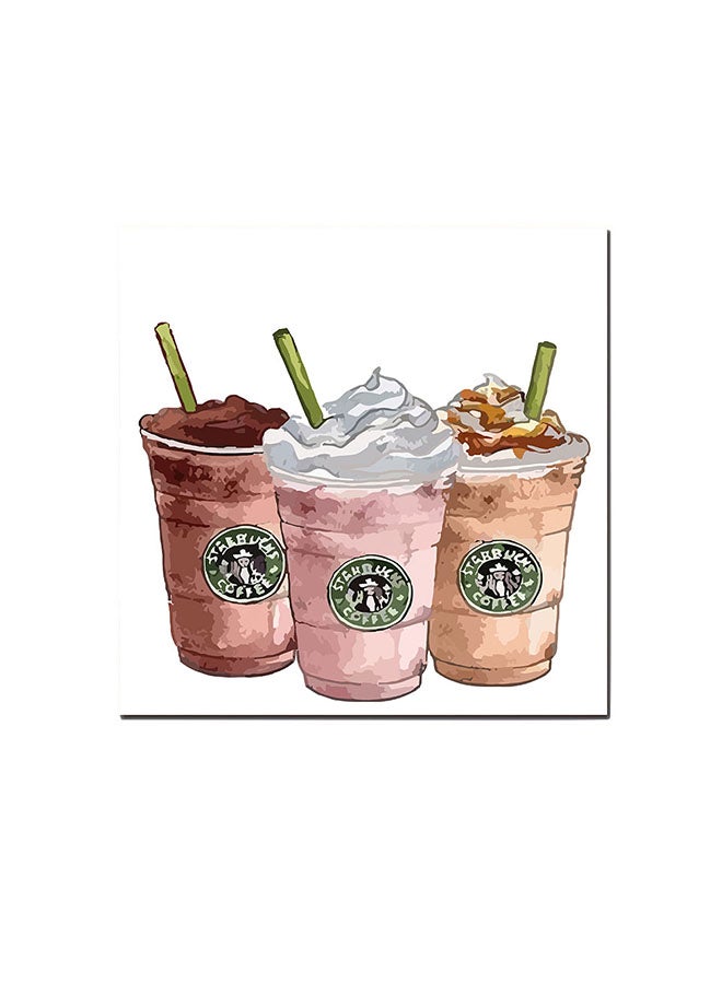 Atiq Starbucks Drinks Wall Art Painting White/Pink/Green 30 x 30cm - Image 1