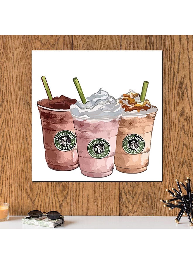Atiq Starbucks Drinks Wall Art Painting White/Pink/Green 30 x 30cm - Image 2