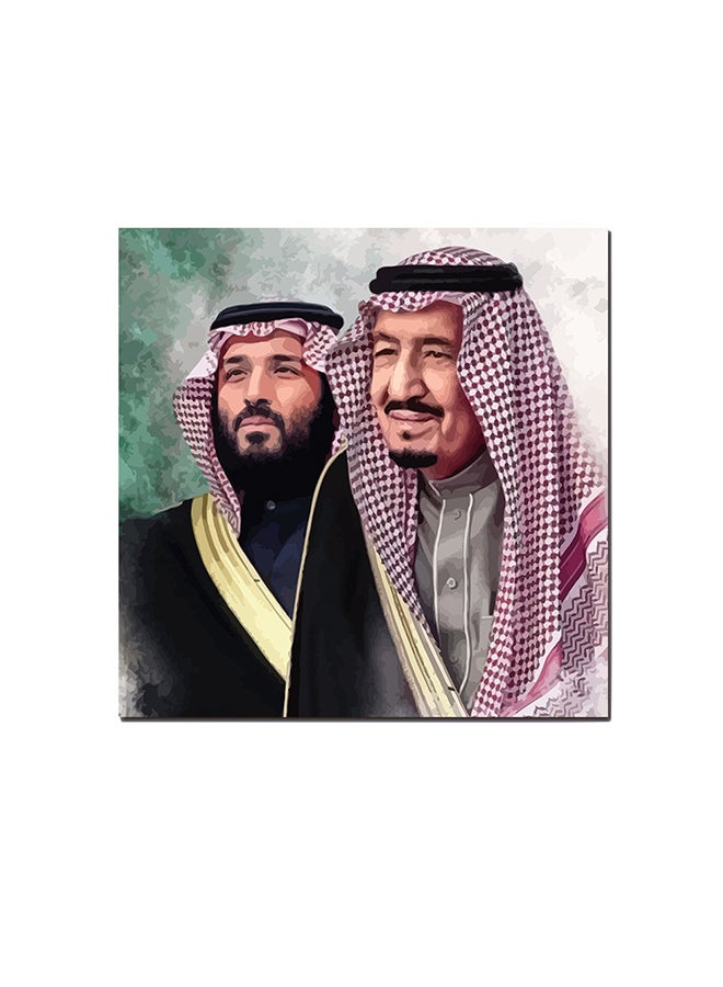 لوحة فنية لديكور الحائط تمثل الملك سلمان والأمير م...