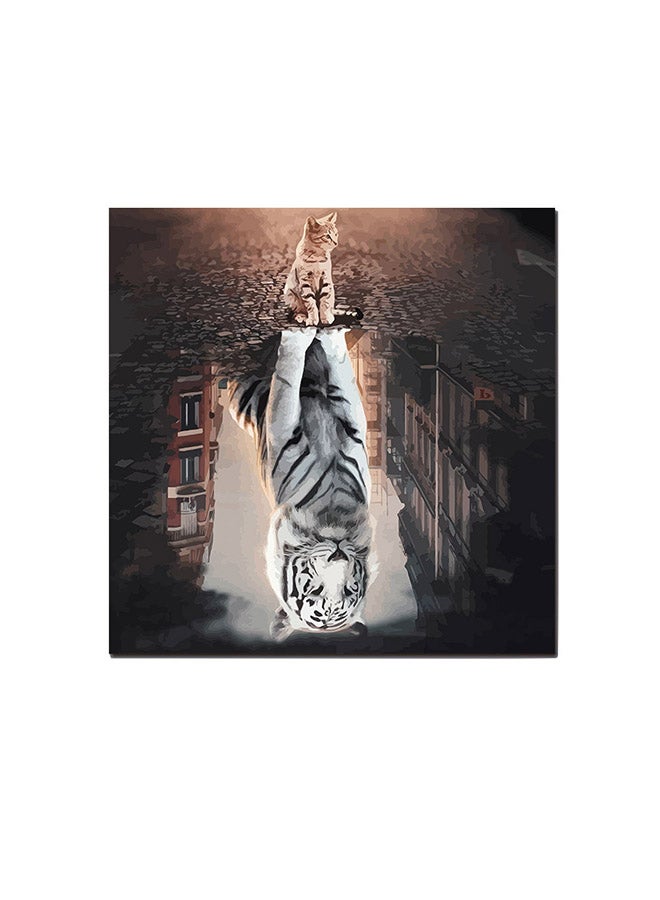 لوحة فنية بصورة قط ونمر أبيض / أسود / بني 30 x 30سم