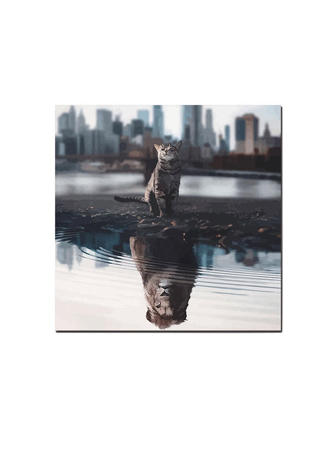 أتيك لوحة فنية لديكور الحائط برسمة قطة وأسد متعدد الألوان 30 x 30سم