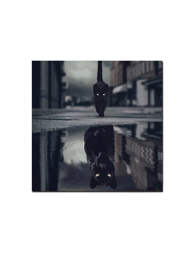 أتيك لوحة فنية برسمة قطة وفهد أسود/ أبيض/ رمادي 30 x 30سم