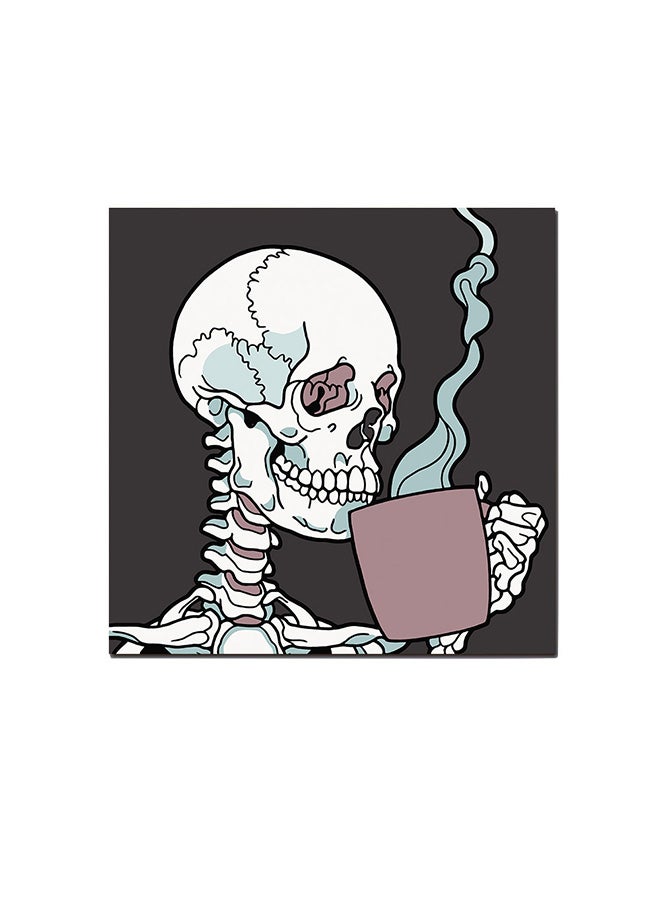 أتيك لوحة فنية لديكور الحائط تمثل هيكل عظمي وقهوة متعدد الألوان 30 x 30سم