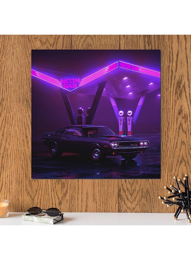 Atiq - Dodge Challenger Wall Art Painting Purple/Pink/Black 30x30cm - Image 1