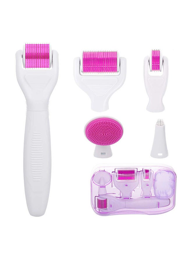 طقم أداة تدليك الوجه بالإبر الدقيقة 6 في 1 أبيض/ وردي - Image 1