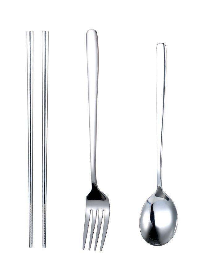 طقم أدوات مائدة محمولة مكون من 4 قطع فضي  - Image 1