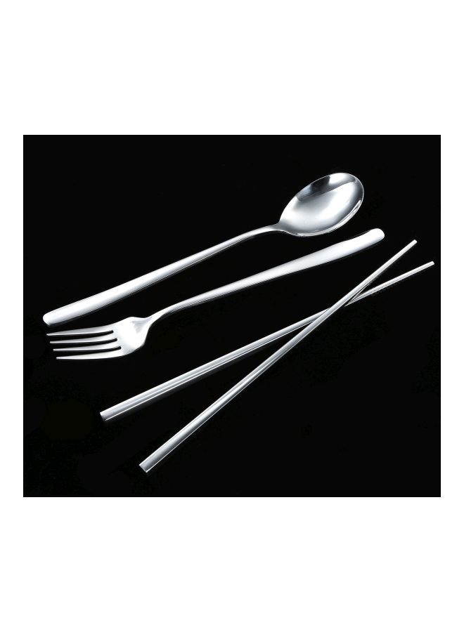 طقم أدوات مائدة محمولة مكون من 4 قطع فضي  - Image 5