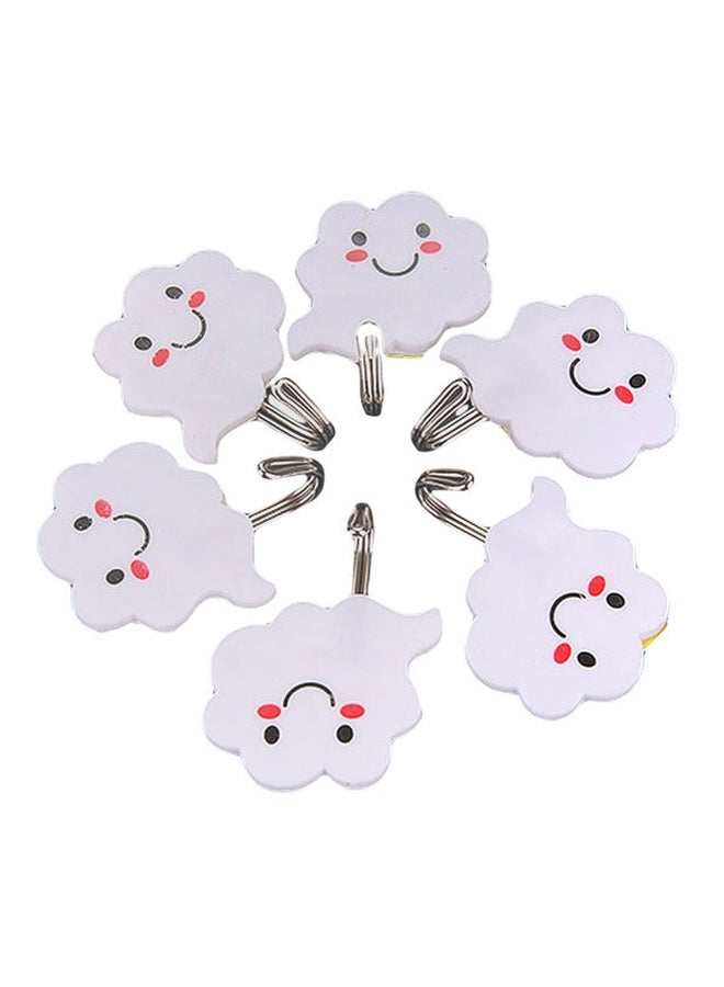 6-Piece Qiangtie Cartoon Cloud Pattern Wall Hooks White 6.5x4centimeter  - Image 1