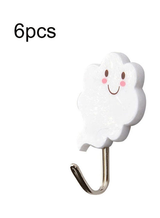 6-Piece Qiangtie Cartoon Cloud Pattern Wall Hooks White 6.5x4centimeter  - Image 2