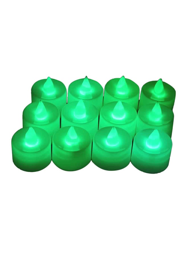 طقم شموع تي لايت LED بدون لهب مكون من 12 قطعة أخضر 25 x 17سم - Image 1