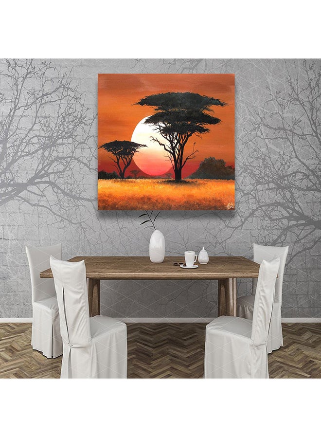لوحة فنية رسم منظر طبيعي برتقالي/أخضر/أبيض 30 x 30سم