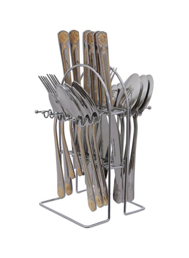 Berger Pack Of 24 Stainless Steel Cutlery Set With Hanging Stand Silver/Gold - Image 2