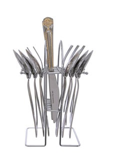 Berger Pack Of 24 Stainless Steel Cutlery Set With Hanging Stand Silver/Gold  - Image 3